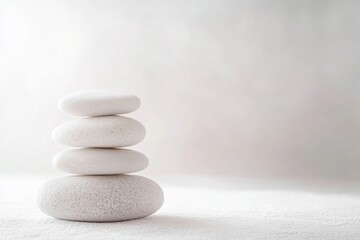 Serene balance with white zen stones on subtle backdrop