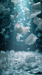 Obraz premium White papers floating in a dimly lit space.