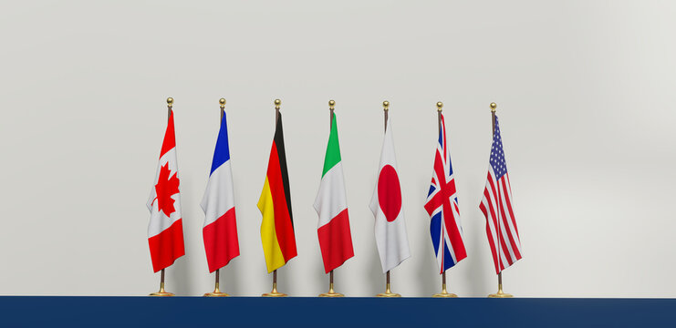 Flag G7 membership , Concept of the G7 summit or meeting, countries, Official Canada G7 Logo, summit Canada, G7 2025, 3d illustration and 3d work