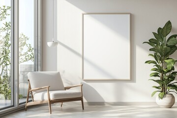 Poster Frame in Beige minimalist living room interior created with generative AI