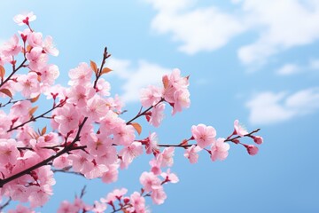 Pink blossoms against blue sky