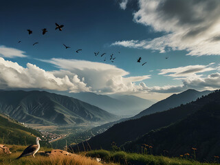 Obraz premium landscape with mountains and clouds,Ai generated 