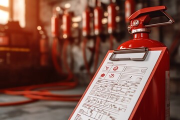 Red Fire Extinguisher with Inspection Checklist