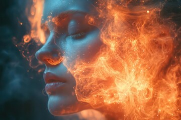 ethereal portrait of a woman exhaling smoke that transforms into fantastical creatures and swirling galaxies soft dreamy lighting enhances the surreal atmosphere
