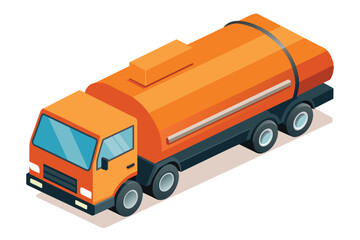 Fototapeta premium A cheerful orange cartoon truck is seen driving on a road, adding a playful touch to the landscape it traverses.