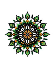 Design an intricate mandala incorporating natural elements like leaves, flowers, and vines.