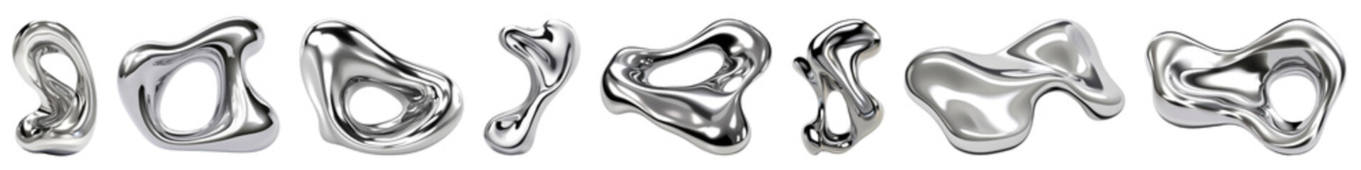 Chromium 3D abstract shape png cut out element set