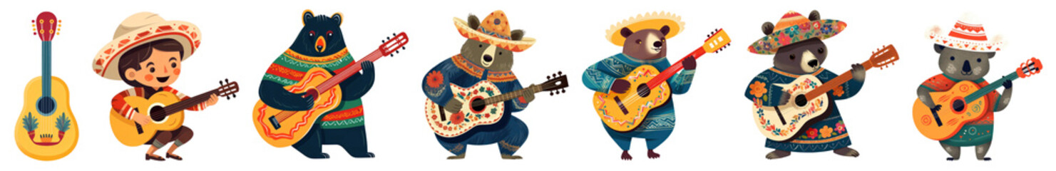 Fototapeta premium Cute Mexican illustration png cut out element set