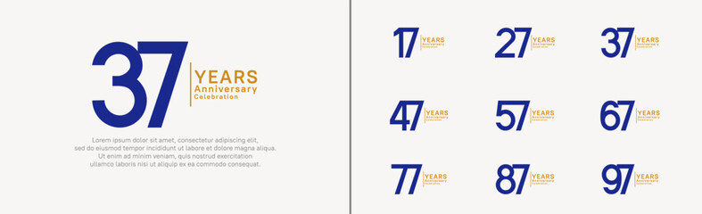 anniversary logo set. vector design blue and golden color can be use for special moment