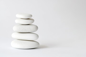 Balanced white pebbles stack on clean background