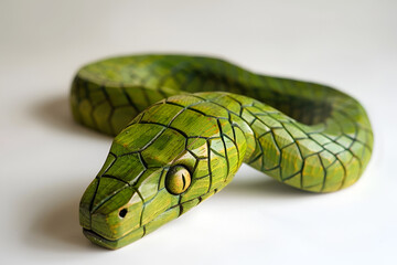Fototapeta premium Green wooden snake on a white background.