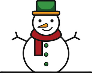 Snowman with a classic black hat and bright red scarf in a winter wonderland
