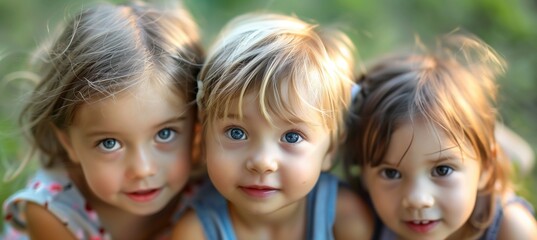 Obraz premium A group of little friends with smiles on their faces enjoying warm sunny day 