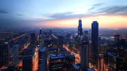 Fototapeta premium City Skyline at Twilight with Distant Lights 
