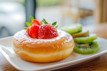 Strawberries and cream cheese canape on a white plate