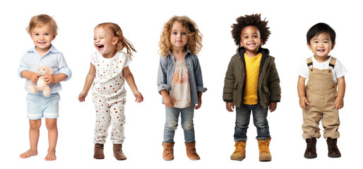 Fototapeta premium Diverse toddler full body png cut out element set