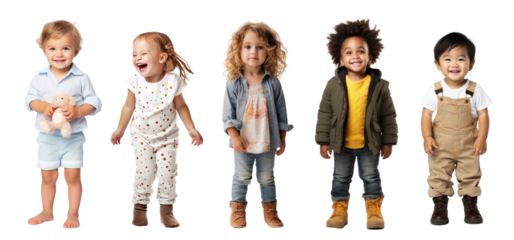 Diverse toddler full body png cut out element set