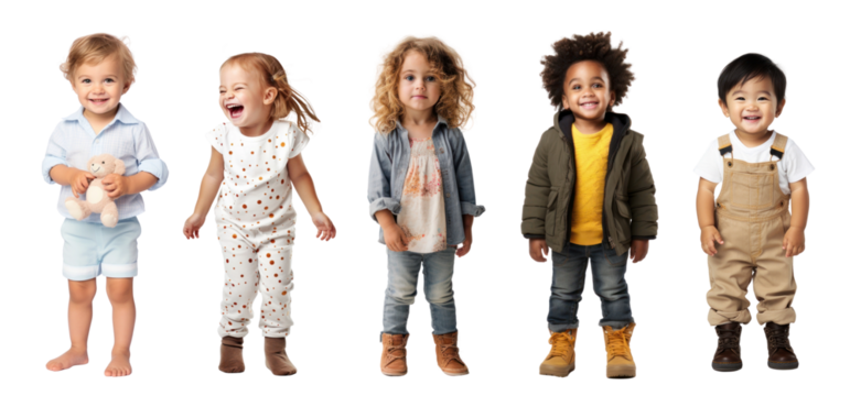 Diverse toddler full body png cut out element set