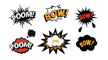 Hand drawn comic book explosion and sound effects in vector format.