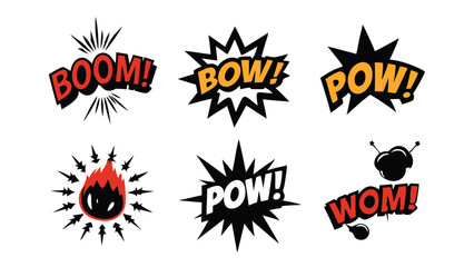 Hand drawn cartoon comic book explosion and sound effects in black, red, orange and yellow. © ndomble