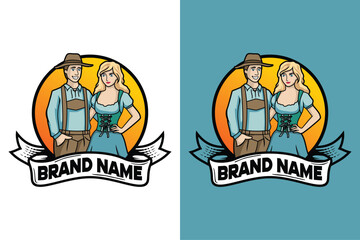 mascot emblem Couple in german national clothes vector illustration logo design