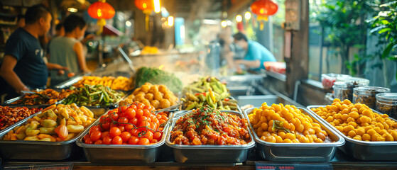 Obraz premium Community Food Sharing in Asia, cultural food practices, communal eating traditions
