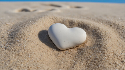 Fototapeta premium Heart shaped pebble stone isolated on beach sand 