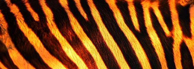 Close-up of a Zebra's Black and Orange Stripes with Sunlit Fur