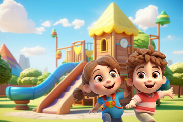 Fototapeta premium 3D little kids at playground remix