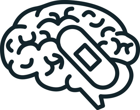 Adhesive bandage covering human brain representing mental health treatment