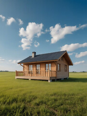 House in the field against blue sky 