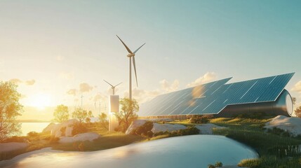 Sustainable energy solutions. Eco friendly solar panels - renewable energy 