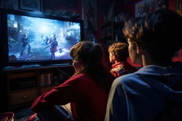 Fototapeta premium Kids watching cartoon