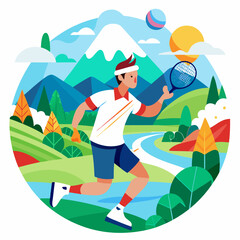 Tennis Player Vector Illustration with beautiful scenery on a white background 