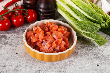 Salted salmon cubes for cooking
