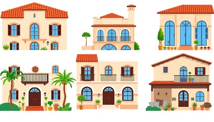 Obraz premium Vector Mediterranean House Collection - Flat Vector Design