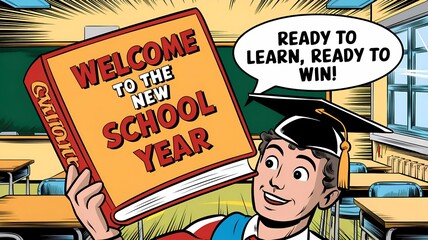 School education concept in cartoon style. Back to school. Welcome text on chalkboard with colored pencils and space for text. Creative web banner or web template