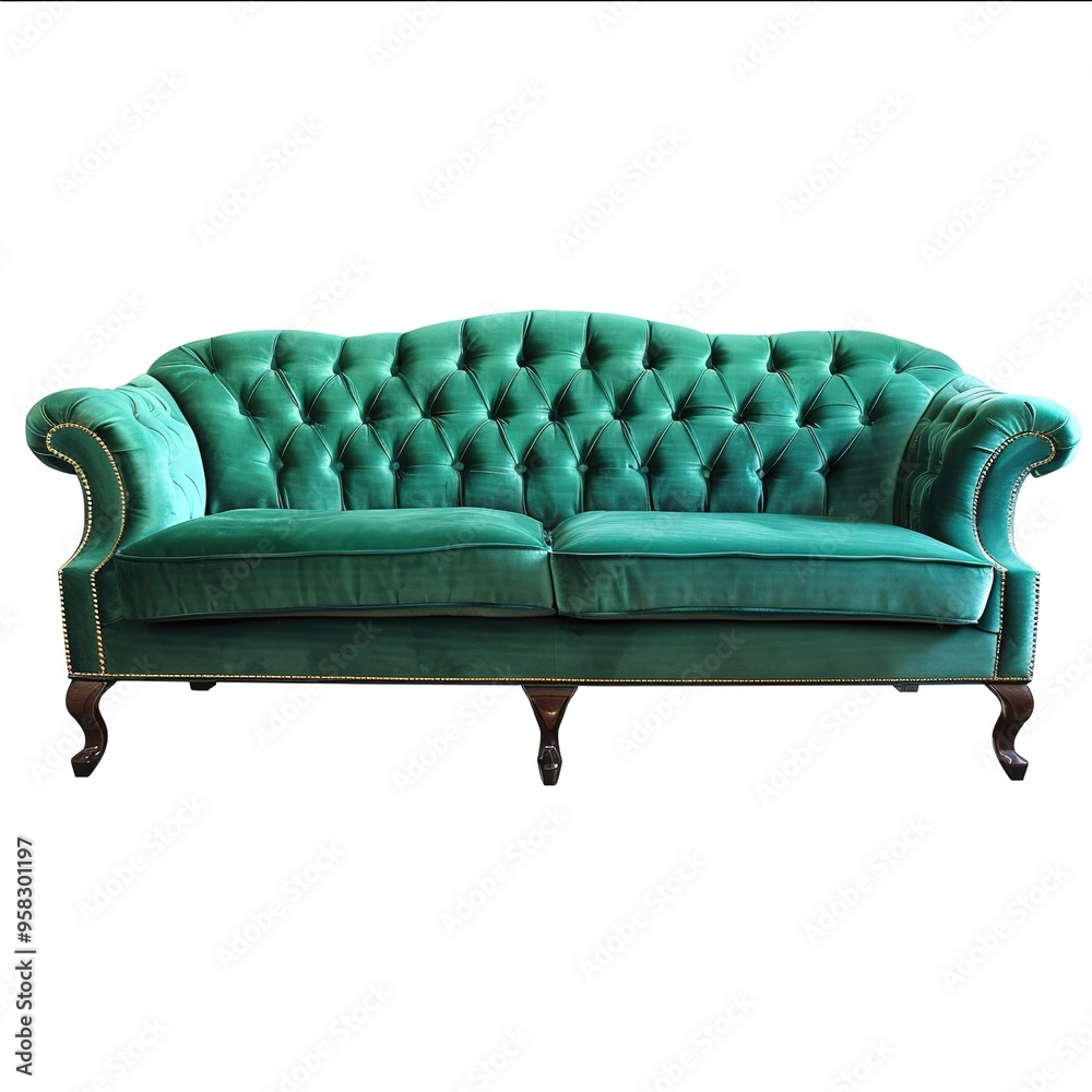 Canvas Prints isolated coral sofa, emerald sofa furniture for living room