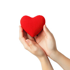 Obraz premium Person Holding Red Heart Shape on ? Remote Collaboration. Isolated on a Transparent Background. Cutout PNG.