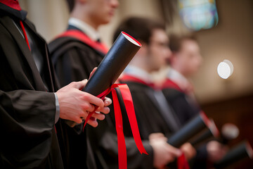 A student wearing a bachelor's gown at a graduation ceremony