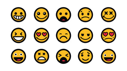Fototapeta premium Set of hand-drawn emoji faces with different expressions, perfect for social media or website design.