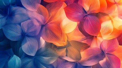 Fototapeta premium Vivid Floral Mosaic, an intricate design featuring a vibrant arrangement of petals and leaves, showcasing a harmonious blend of colors and organic shapes.