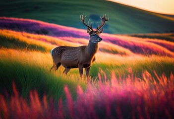 vibrant grassland landscapes animal silhouettes colorful sky sunset, nature, wildlife, horizon, field, meadow, outdoor, environment, pasture, flora, fauna