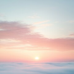 Fototapeta premium A serene landscape featuring a pastel sunrise above soft clouds, evoking a sense of peace and tranquility.