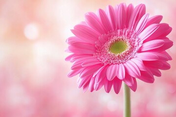 Vibrant pink gerbera daisy on soft pastel background