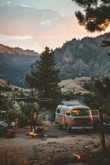Obraz premium Rocky mountains outdoors vehicle camping.