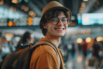 Fototapeta premium Planning traveling trip person with baggage at airport bus train station, Generative AI photo