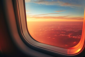 Naklejka premium Airplane window airplane sunset.