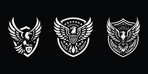 eagle design with shield vector illustration three designs in one screen