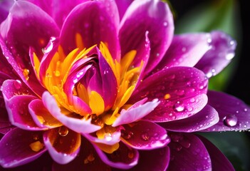 detailed close vibrant flower bloom shimmering water droplets highlighting petal textures colors, nature, botanical, flora, garden, beauty, macro, bright